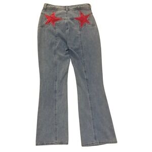 Unbranded Star Back Flare Jeans Small Blue High Rise Seam Detail 28x28